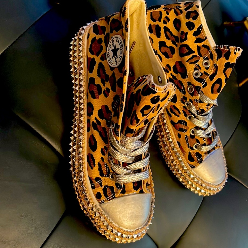 Leopard spike sneakers